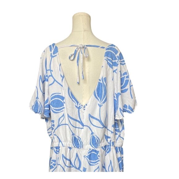 Lane Bryant Floral Midi Linen Summer Dress Size 24 White Blue Tropical Hawaiian - Picture 7 of 11